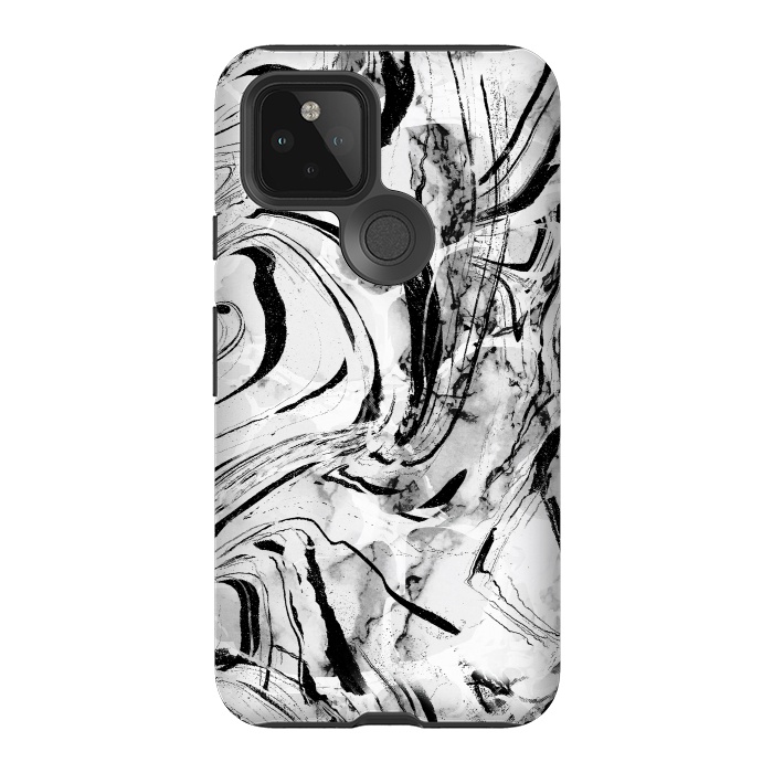 Pixel 5 StrongFit White marble with black brushed stripes  by Oana 
