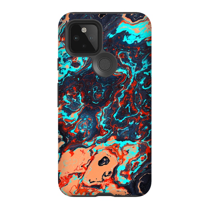 Pixel 5 StrongFit Black Marble Colorful Waves by Art Design Works