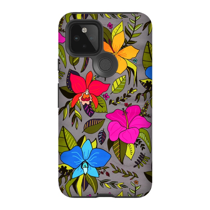 Pixel 5 StrongFit Tropical Floral On Grey  by Tigatiga
