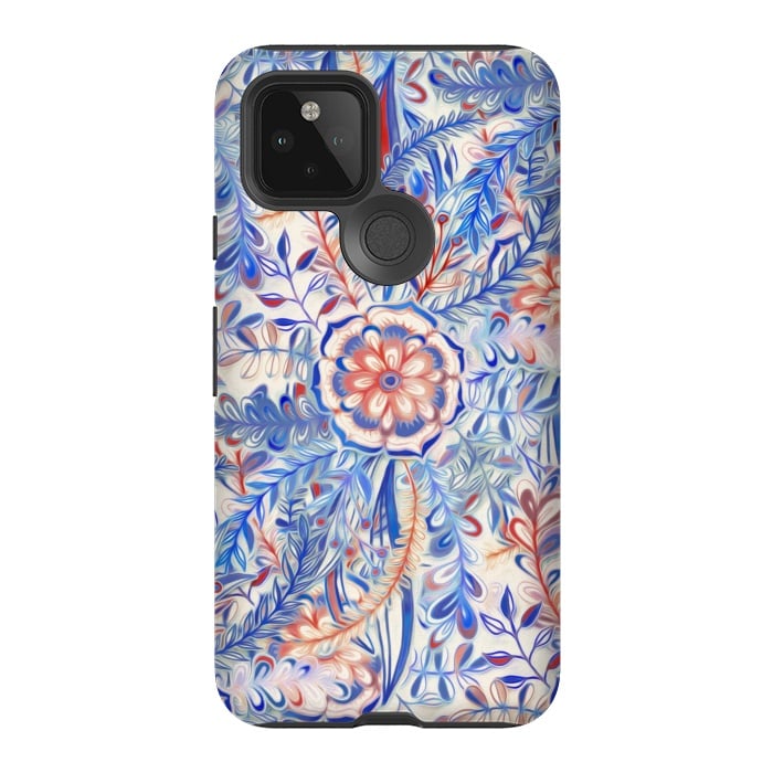 Pixel 5 StrongFit Boho Flower Burst in Red and Blue by Micklyn Le Feuvre