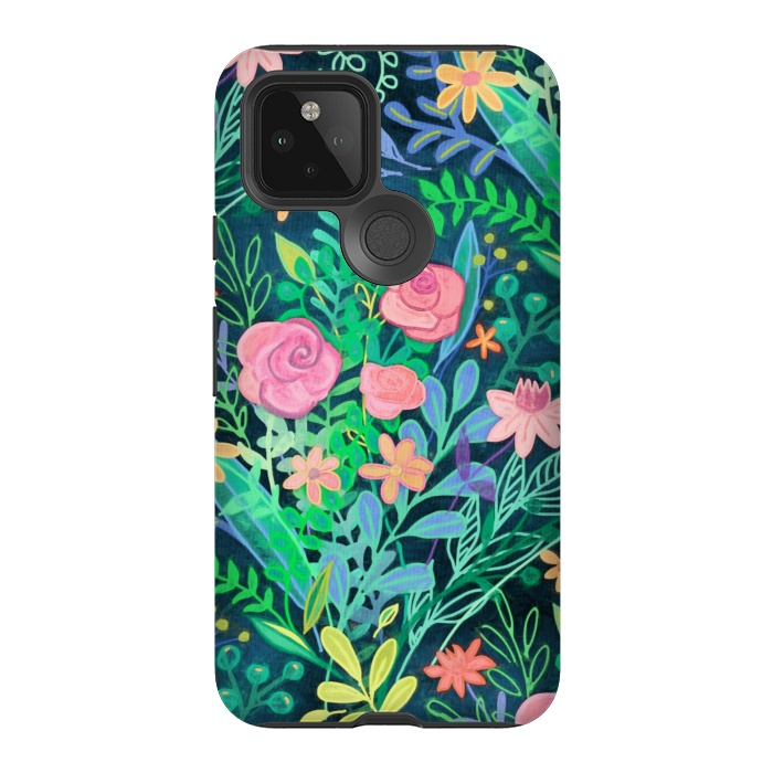 Pixel 5 StrongFit Bright Floral Posie on Dark Green by Micklyn Le Feuvre