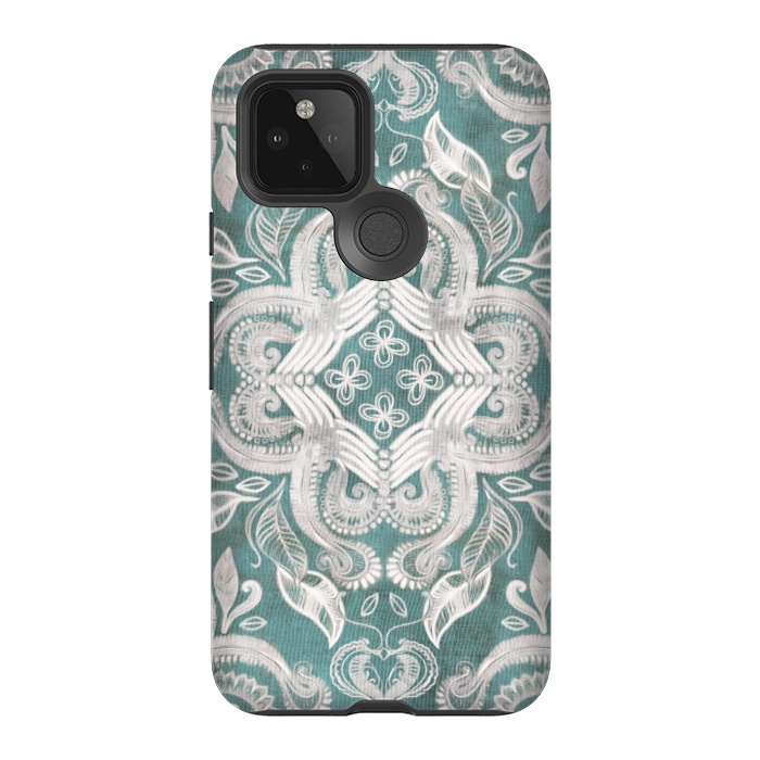 Pixel 5 StrongFit Dirty Denim Boho Pattern in Teal and Grey by Micklyn Le Feuvre