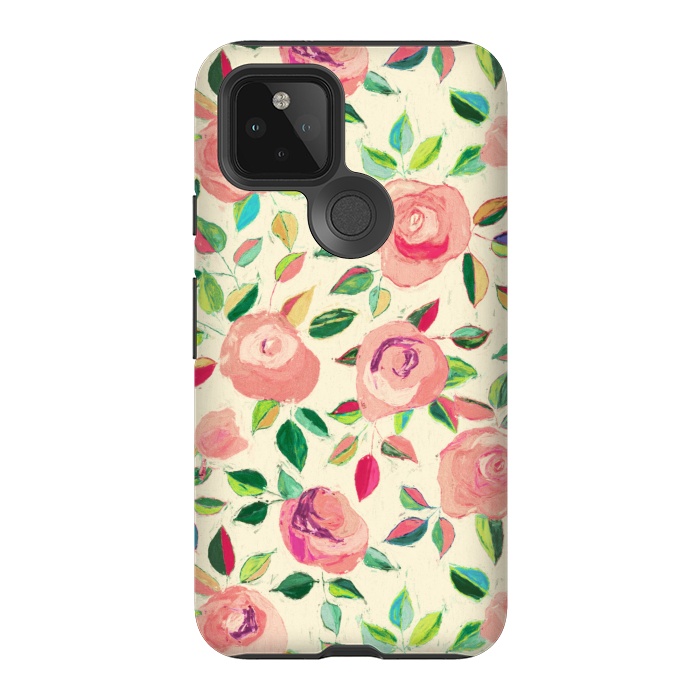 Pixel 5 StrongFit Pink and Peach Rose Pattern in Pastels by Micklyn Le Feuvre