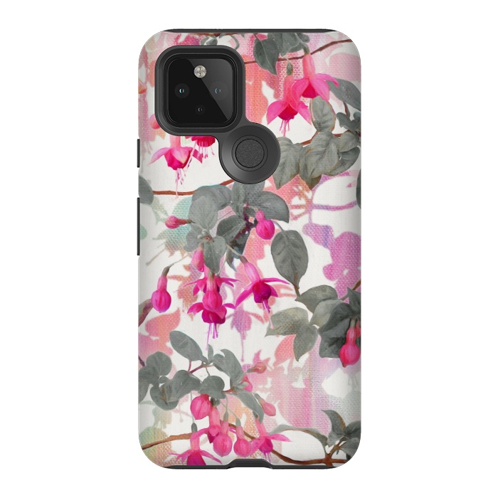 Pixel 5 StrongFit Painted Fuchsia Floral in Pink and Grey  by Micklyn Le Feuvre