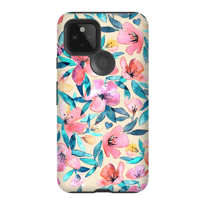 Pixel 5 StrongFit Fresh Watercolor Floral on Cream  by Micklyn Le Feuvre