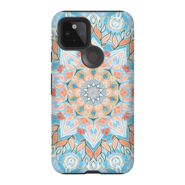 Pixel 5 StrongFit Peach and Blue Pastel Mandala by Micklyn Le Feuvre