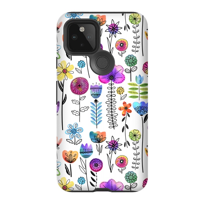 Pixel 5 StrongFit Bright Watercolor and Line Art Flowers by Noonday Design