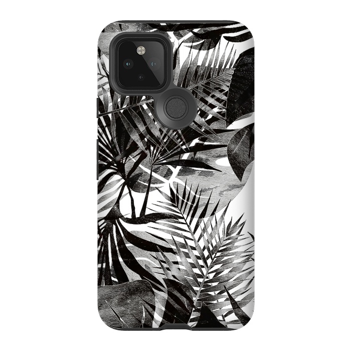 Pixel 5 StrongFit Black transparent tropical leaves - ficus and palm by Oana 