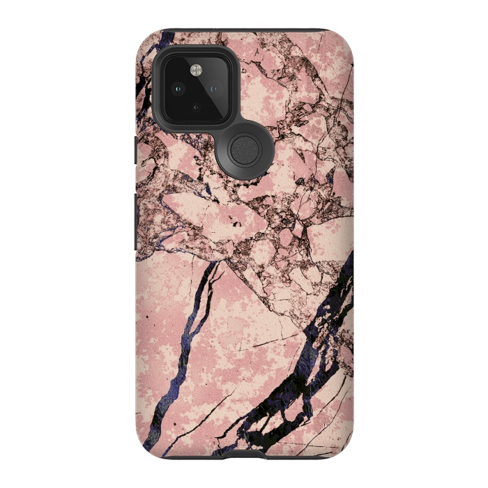 Pixel 5 StrongFit Pink marble with dark cracks texture by Oana 