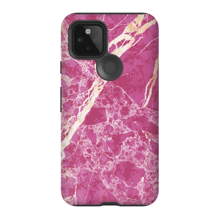 Pixel 5 StrongFit Vibrant Fuchsia pink marble with golden cracks by Oana 