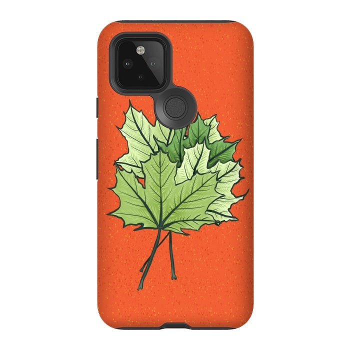 Pixel 5 StrongFit Maple Leaves Digital Art In Green And Orange by Boriana Giormova
