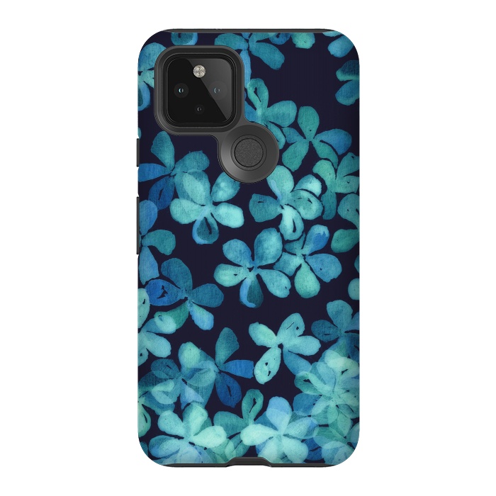Pixel 5 StrongFit Hand Painted Floral Pattern in Teal & Navy Blue by Micklyn Le Feuvre