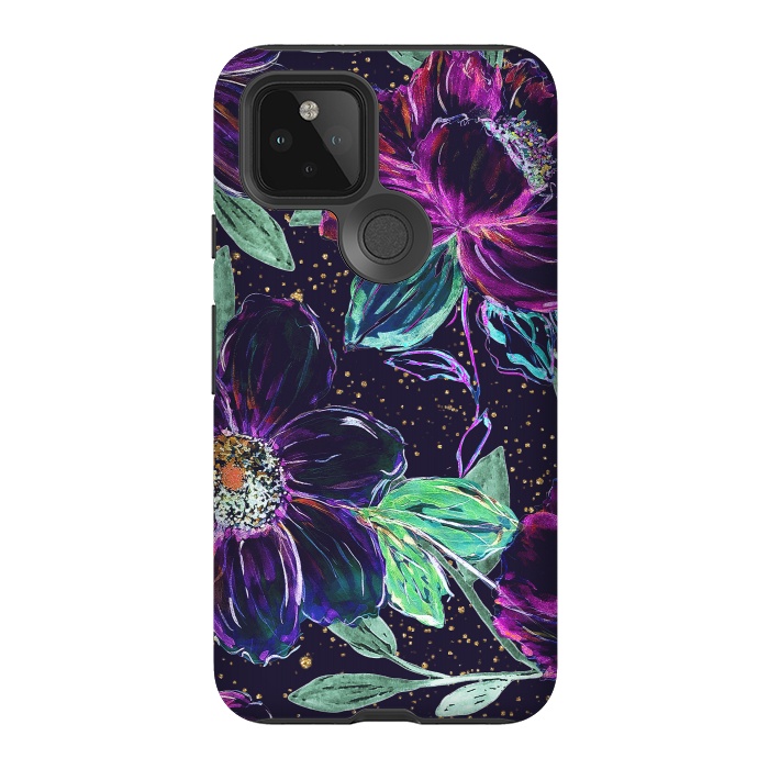 Pixel 5 StrongFit Whimsical hand paint floral and golden confetti design by InovArts