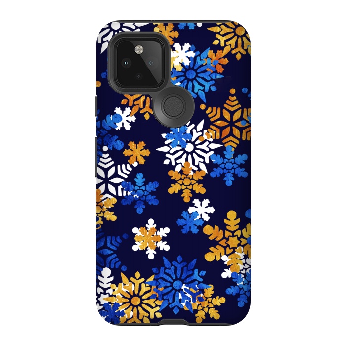 Pixel 5 StrongFit Blue, gold, white snowflakes by Oana 