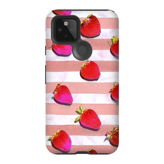 Pixel 5 StrongFit strawberries on watercolor painted stripes by Oana 