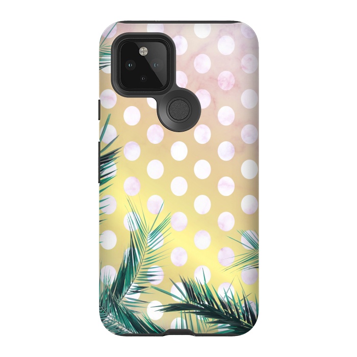 Pixel 5 StrongFit tropical palm leaves on golden dotted background by Oana 