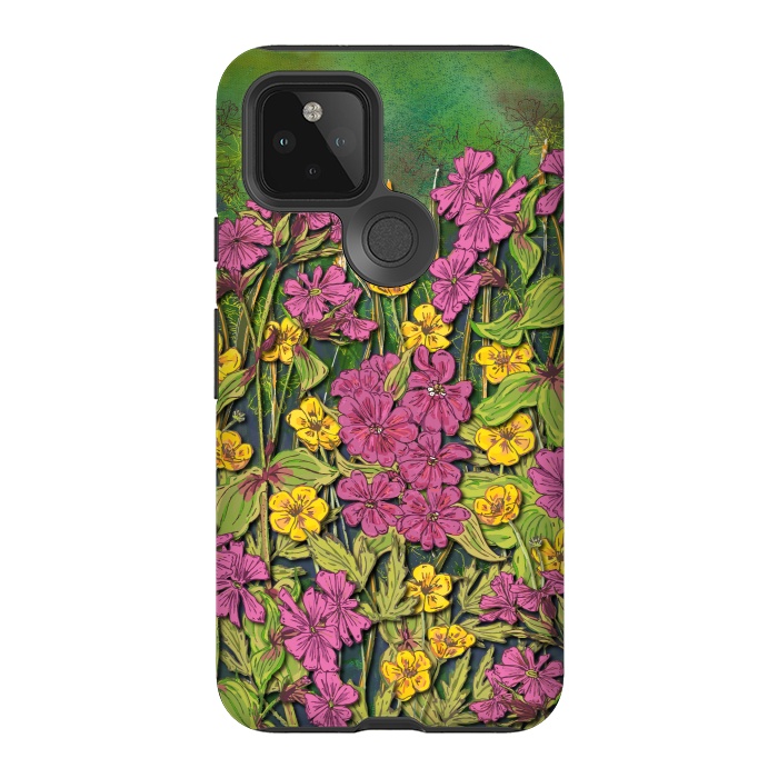 Pixel 5 StrongFit Pink and Yellow Wildflowers by Lotti Brown