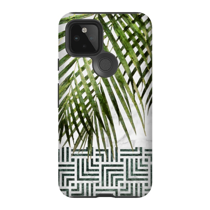 Pixel 5 StrongFit Palm Leaves on White Marble and Tiles by amini54