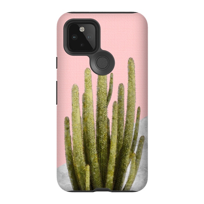 Pixel 5 StrongFit Cactus on Pink and Grey Marble Wall by amini54