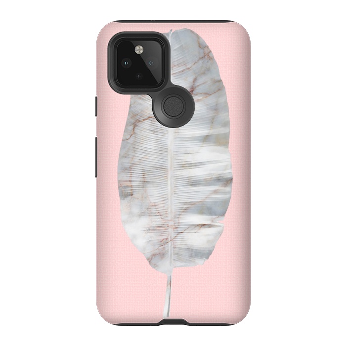 Pixel 5 StrongFit  White Marble Banana Leaf on Pink Wall by amini54
