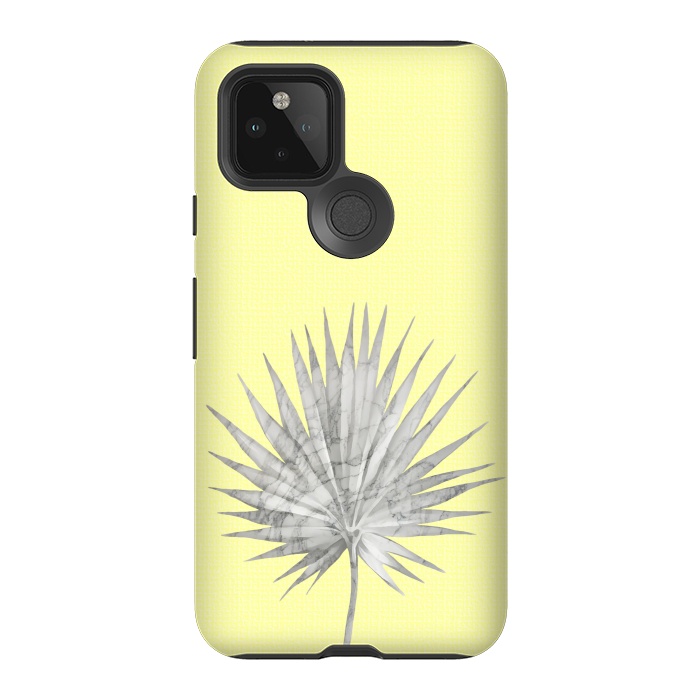 Pixel 5 StrongFit  White Marble Fan Palm Leaf on Yellow Wall by amini54