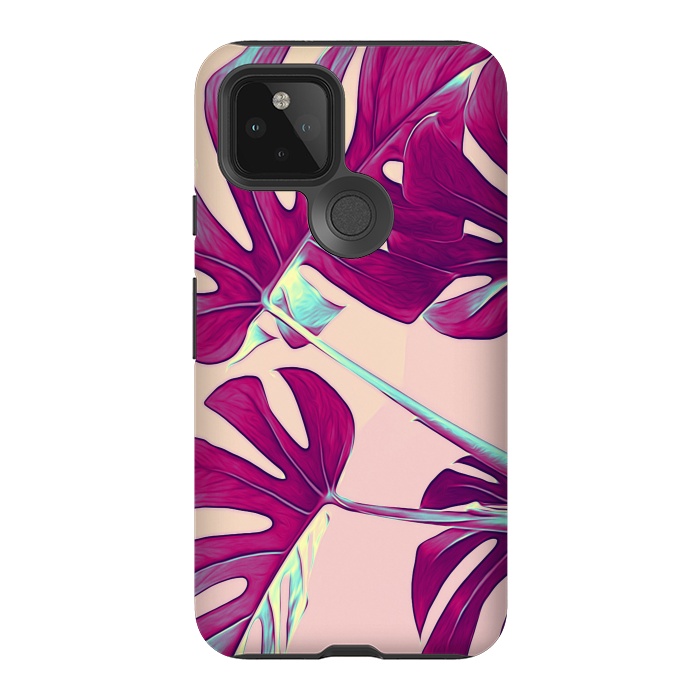 Pixel 5 StrongFit Violet Monstera Leaves by Alemi