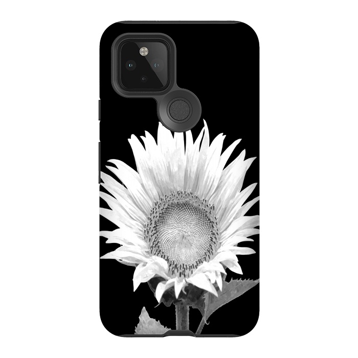 Pixel 5 StrongFit White Sunflower Black Background by Alemi
