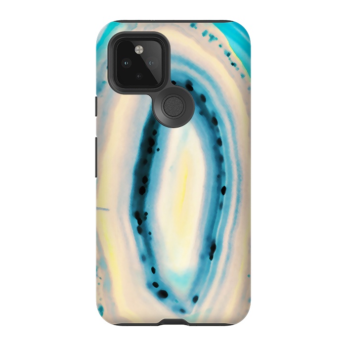 Pixel 5 StrongFit Blue yellow brushed agata marble by Oana 