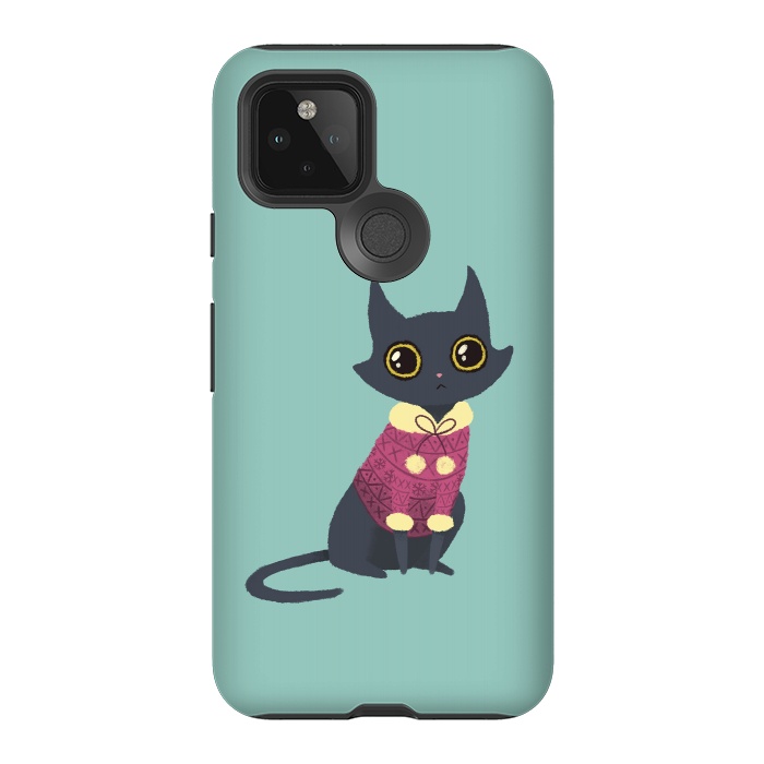 Pixel 5 StrongFit Cozy cat red by Laura Nagel