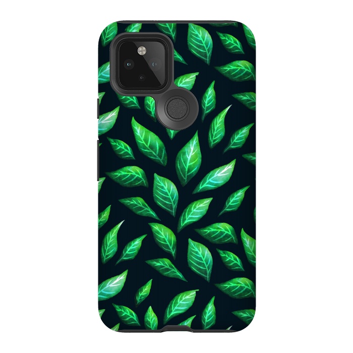 Pixel 5 StrongFit Dark Abstract Green Leaves Pattern by Boriana Giormova