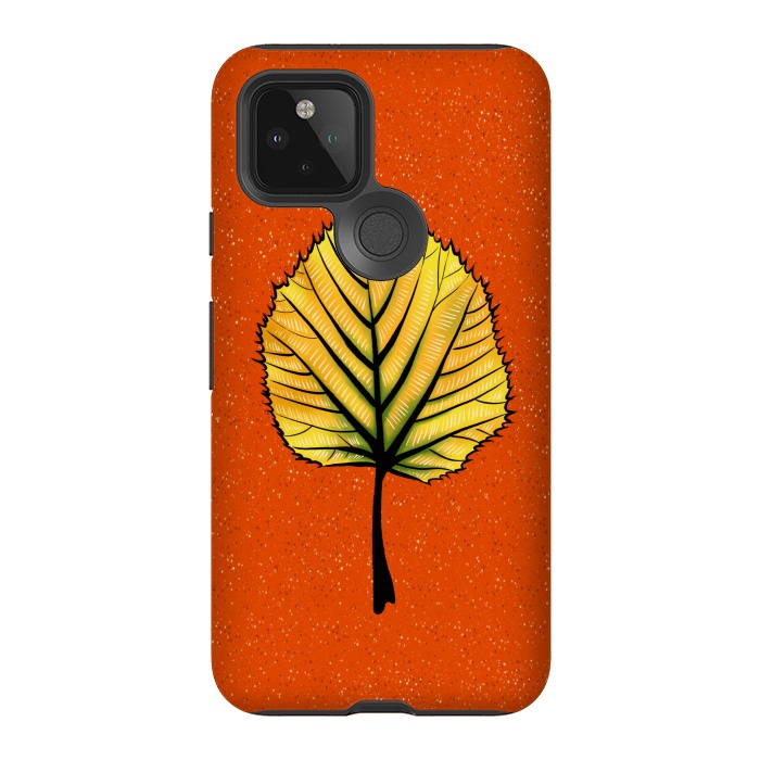 Pixel 5 StrongFit Yellow Linden Leaf On Orange | Decorative Botanical Art by Boriana Giormova