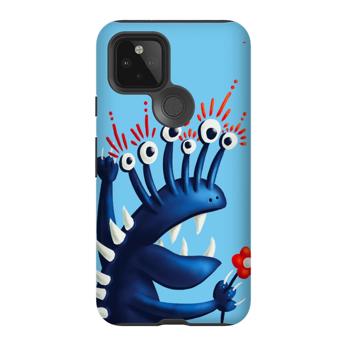 Pixel 5 StrongFit Funny Monster In Blue With Flower by Boriana Giormova
