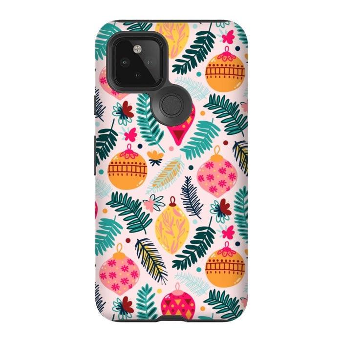 Pixel 5 StrongFit Colorful Christmas - Millennial Pink  by Tigatiga