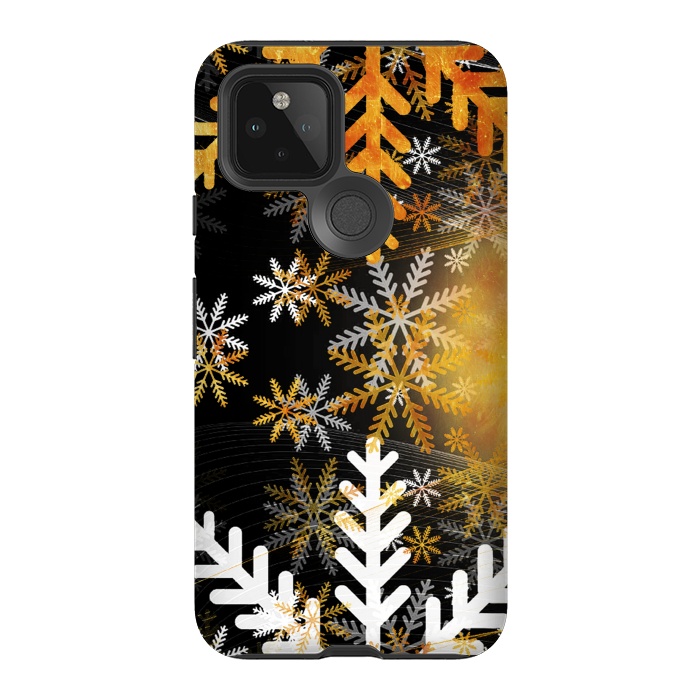 Pixel 5 StrongFit Golden white snowflakes - Christmas by Oana 