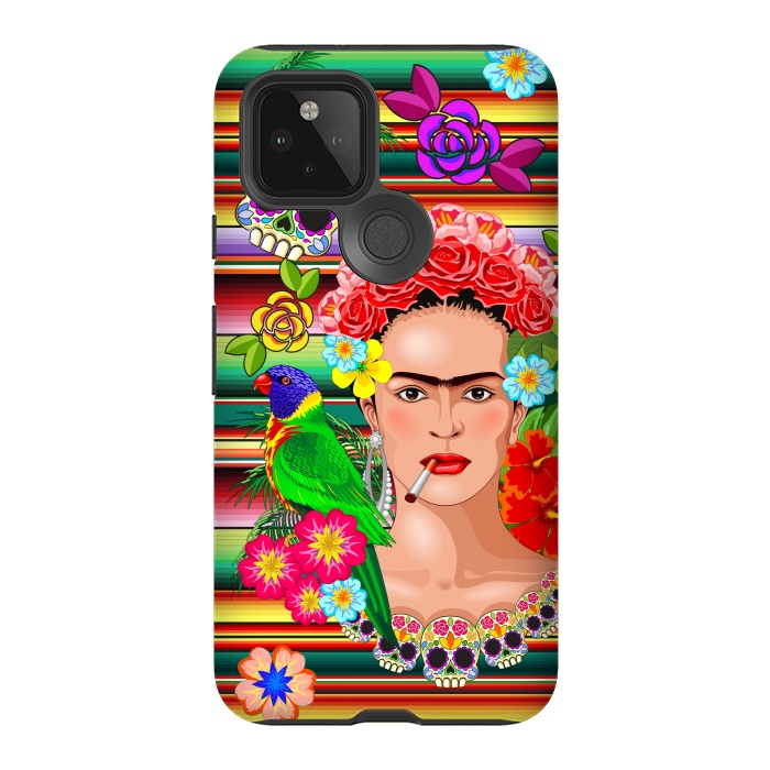 Pixel 5 StrongFit Frida Kahlo Floral Exotic Portrait  by BluedarkArt