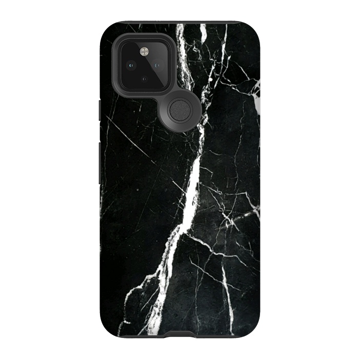 Pixel 5 StrongFit Elegant black marble with white cracks by Oana 