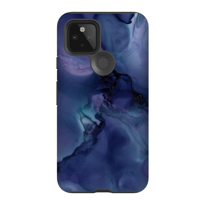 Pixel 5 StrongFit Black Glitter Veins on Blue Ink Marble by  Utart