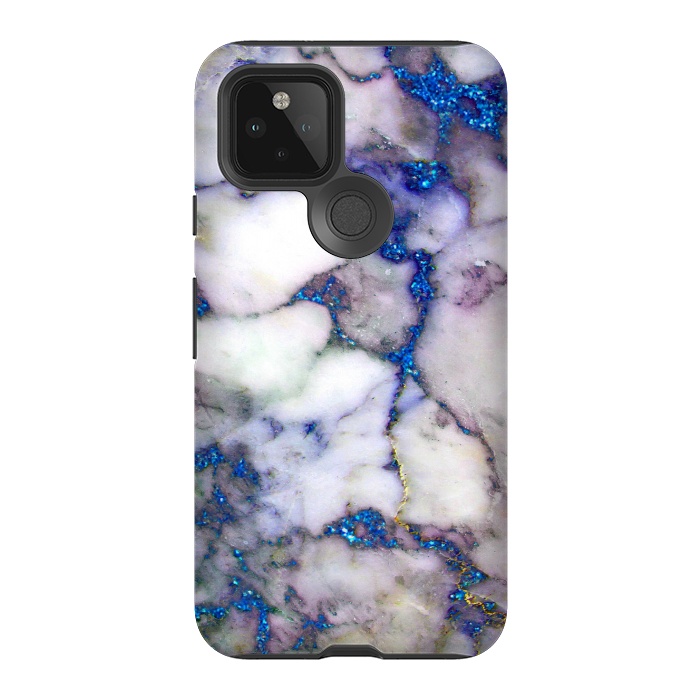 Pixel 5 StrongFit Blue Glitter Veins on Gray Marble by  Utart