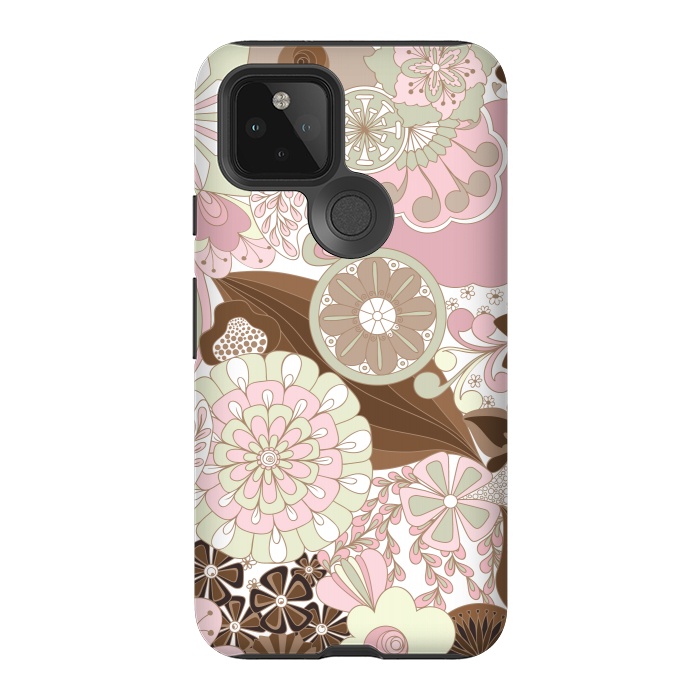 Pixel 5 StrongFit Flowers, Flowers Everywhere - Pink and Brown by Paula Ohreen