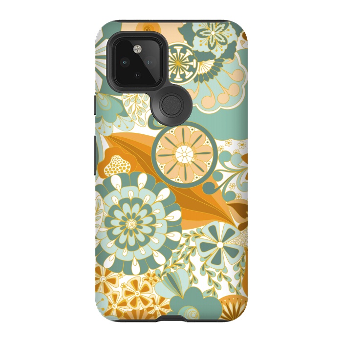 Pixel 5 StrongFit Flowers, Flowers Everywhere - Orange and Green by Paula Ohreen