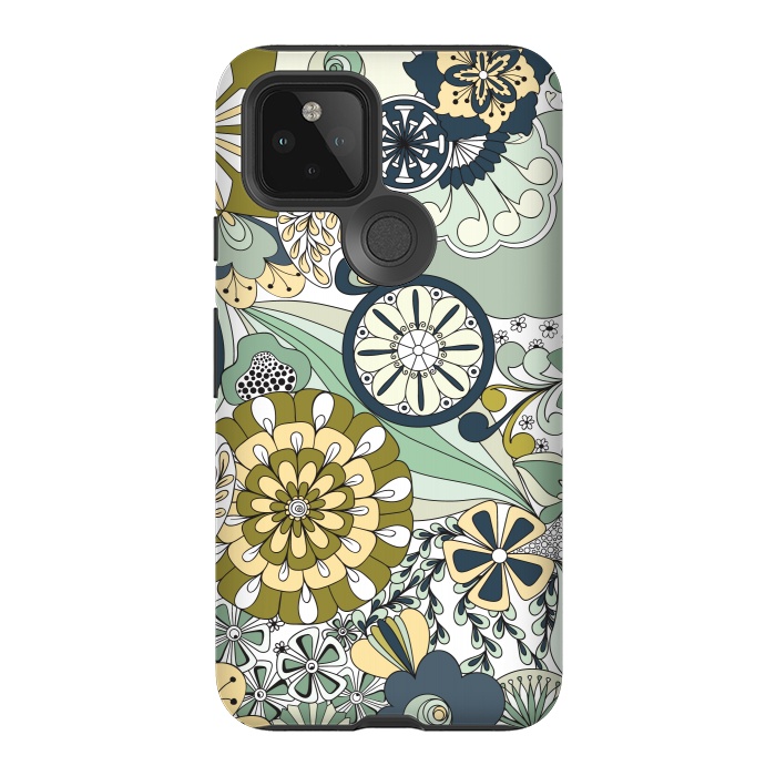 Pixel 5 StrongFit Flowers, Flowers Everywhere - Navy and Green by Paula Ohreen
