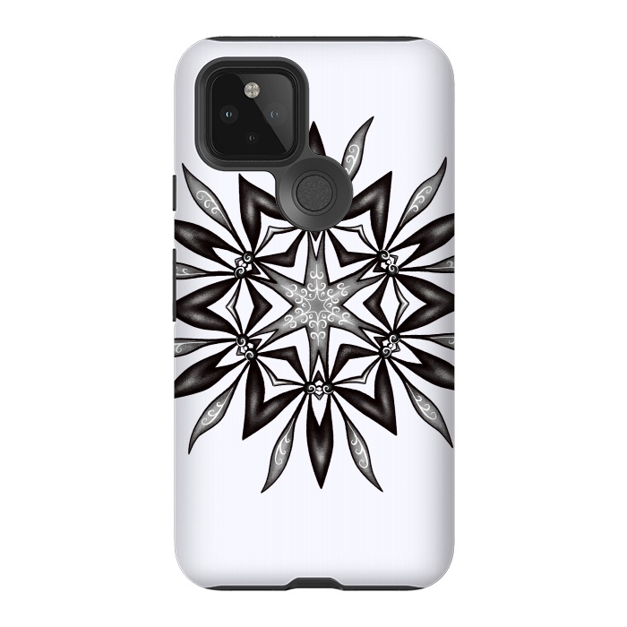 Pixel 5 StrongFit Kaleidoscopic Flower Art In Black And White by Boriana Giormova