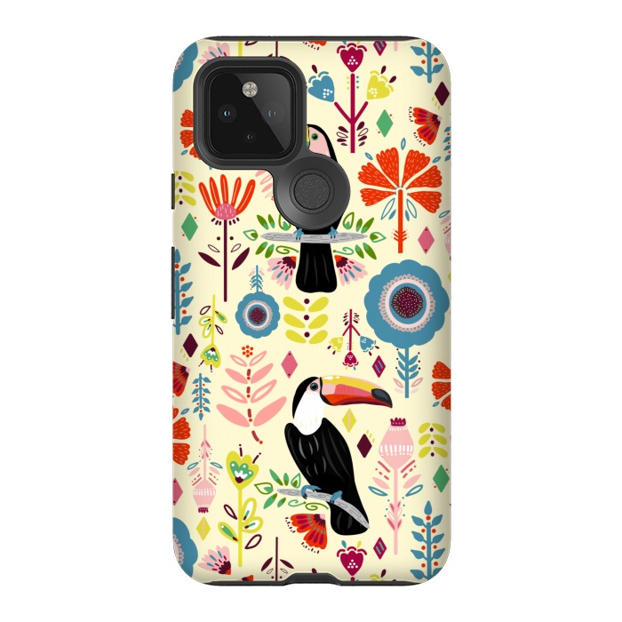 Pixel 5 StrongFit Colorful Toucans On Cream  by Tigatiga