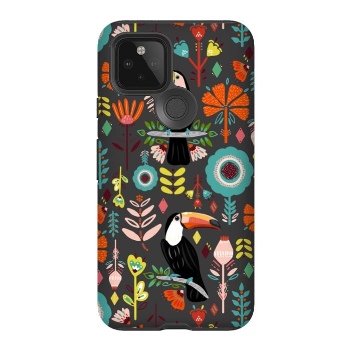 Pixel 5 StrongFit Colorful Toucans On Grey  by Tigatiga