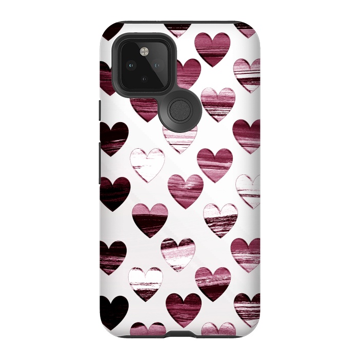 Pixel 5 StrongFit Cherry wine brushed painted hearts by Oana 