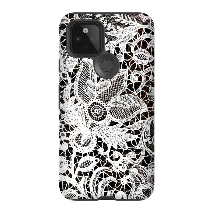 Pixel 5 StrongFit White floral vintage lace on black by Oana 