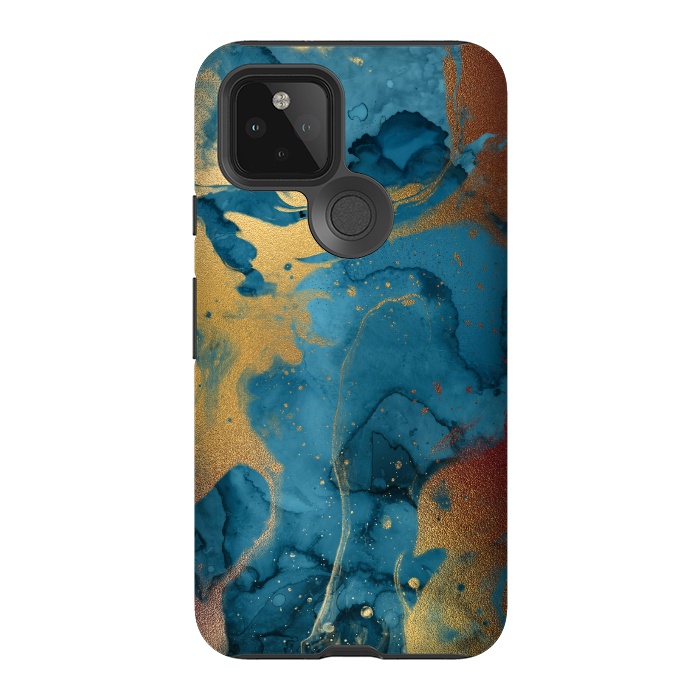 Pixel 5 StrongFit Gold and Indigo Ink Marble by  Utart