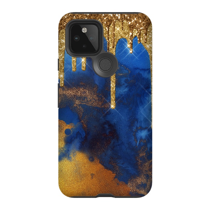 Pixel 5 StrongFit Raining Gold Glitter and Foil on Indigo Marble Ink by  Utart