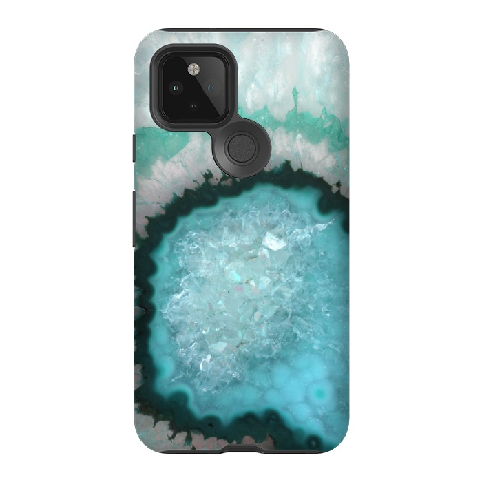 Pixel 5 StrongFit Teal White and Green Crystal Agate by  Utart