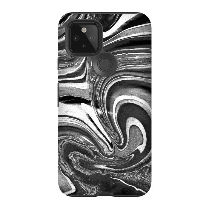 Pixel 5 StrongFit Black and white marble swirls abstract art by Oana 